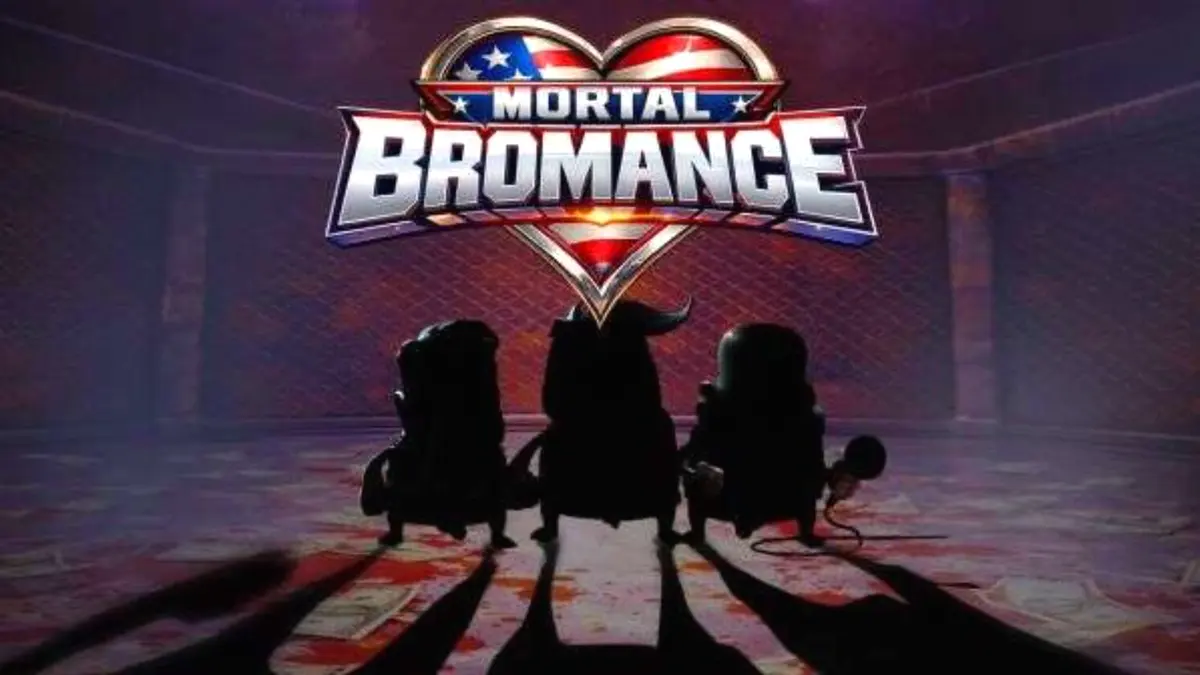 Tampilan visual slot Mortal Bromance dengan karakter kartun di ring tinju