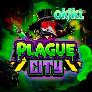 Tampilan visual slot Plague City dengan tema kota beracun yang mencekam